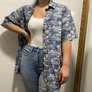 Blue & White Hawaiian Button Down